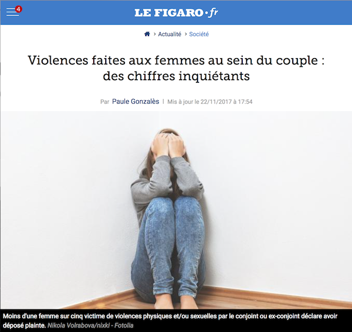 Le Figaro, illustration, violences faites aux femmes, une femme recroquevillée